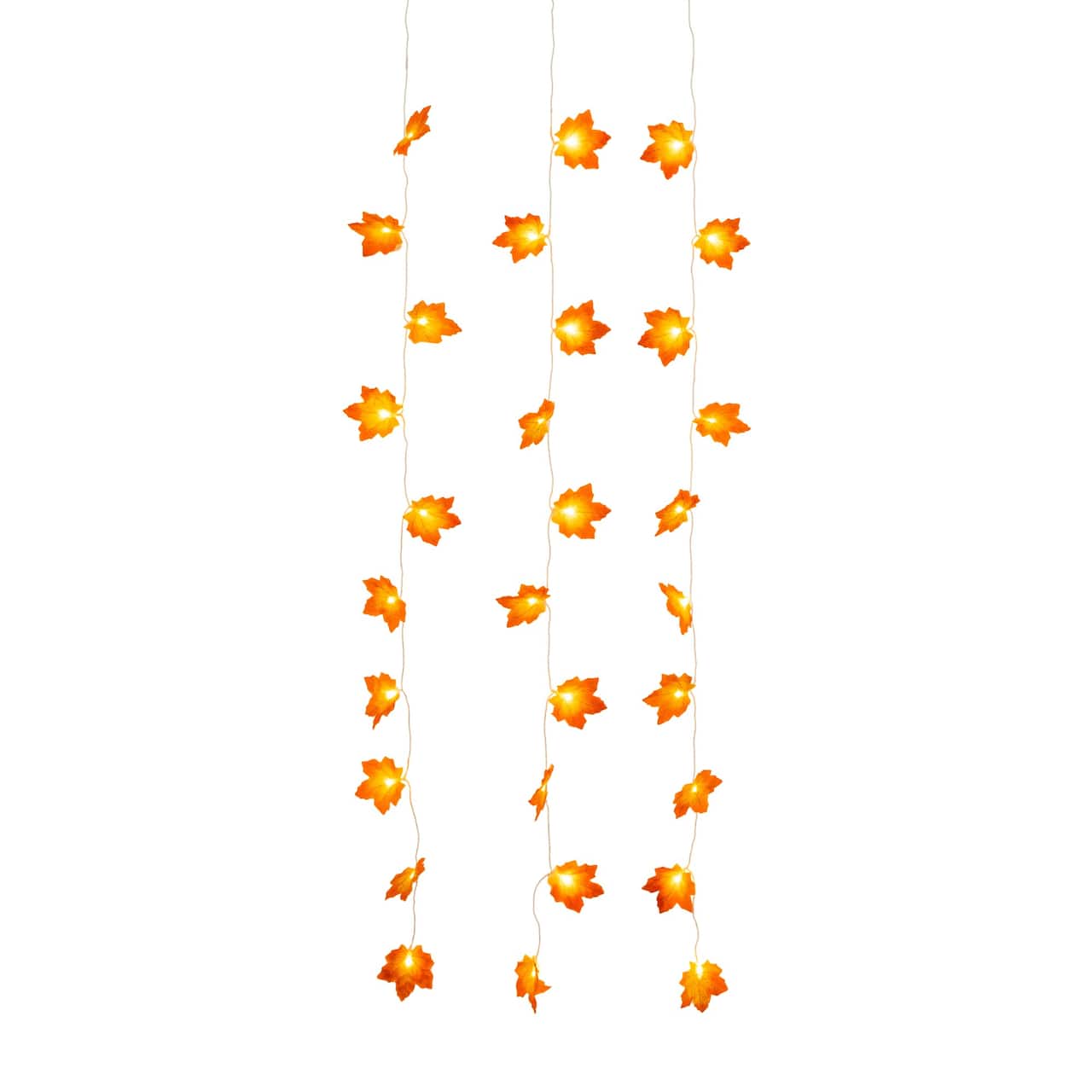 5ft. Pre-Lit Autumn Maple Leaf Artificial Fall Garland with 10 Warm White LED String Lights - Set of 3